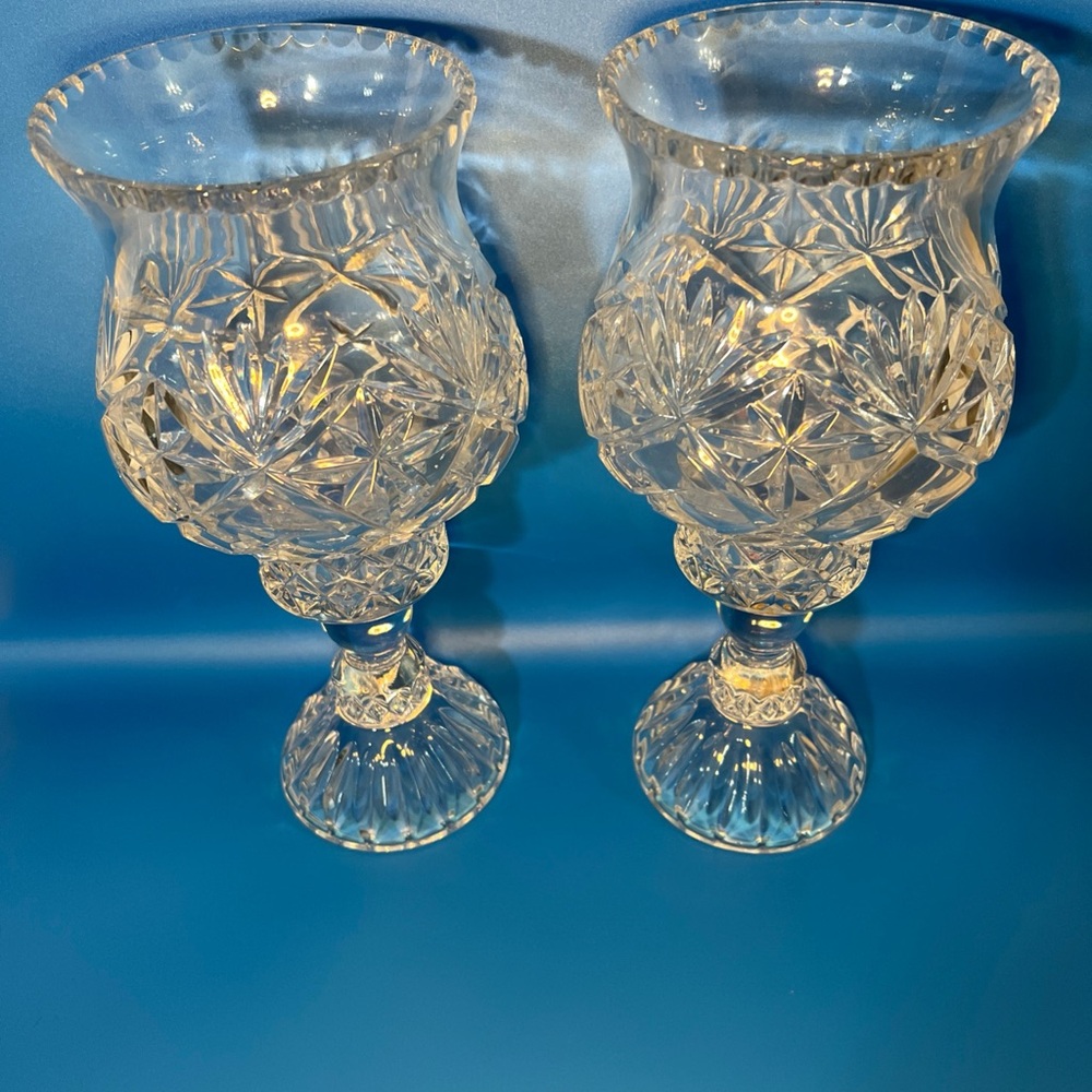 Elegant Crystal hurricane Candle Holders vintage - Picture 4 of 16